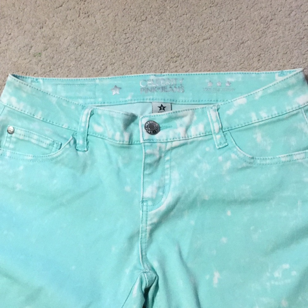 Celebrity Pink Low Rise Skinny Sea Green Jeans Gem